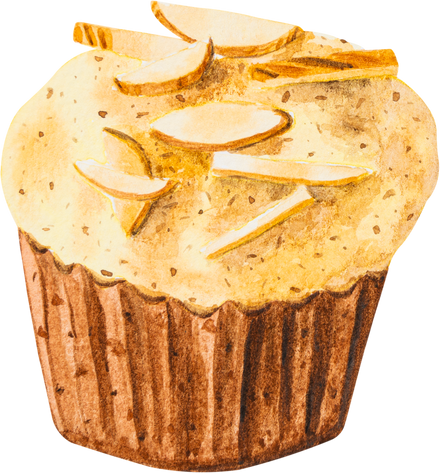 Muffin Banana with Almonds Hand Drawn Watercolor